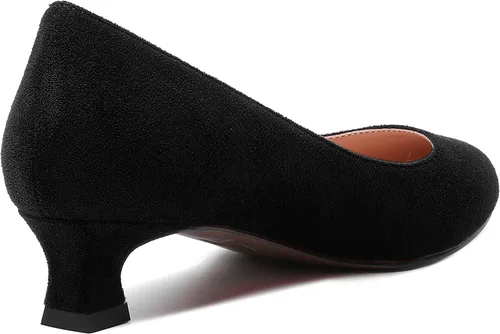 Vista 5 de MERRORI Zapatos de vestir de gamuza con punta redonda para mujer, color liso, casual, para oficina, gatito, tacón bajo, 1.5 pulgadas