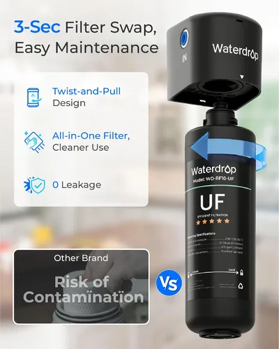 Vista 10 de Waterdrop 10UB-UF - Sistema de filtro de agua para debajo del fregadero de 0.01 μm y cartucho de filtro de repuesto Waterdrop RF10-UF de 0.01