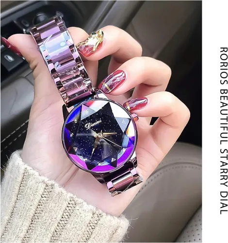 Vista 3 de RORIOS - Reloj de pulsera de cuarzo con esfera de cielo estrellado de acero inoxidable para niñamujer impermeable