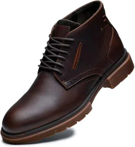 Vista 20 de Arkbird Botas Chukka para hombre, botines de cuero granulado con cordones de moda y comodidad casual Oxfords Marrón oscuro