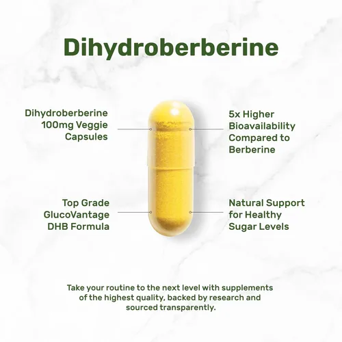 Vista 3 de Dihidroberberina 100 mg por porción, 120 cápsulas vegetales – 5 veces más biodisponible que la berberina HCL – Suplemento para la salud del corazón