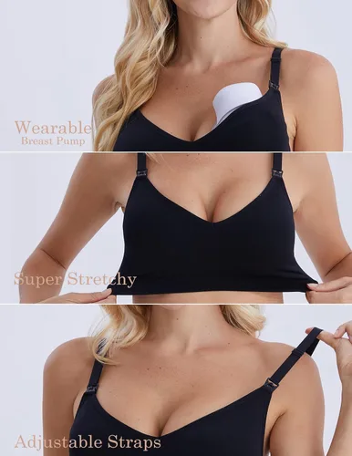 Vista 5 de HOFISH Sujetador de lactancia de maternidad para lactancia materna, embarazo, cuello en V profundo, camiseta sin varillas, con extensores y clips