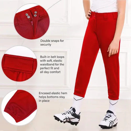 Vista 4 de Stelle Pantalones de sóftbol para niñas, pantalones de béisbol para jóvenes, pantalones de lanzamiento rápido con bolsillos, camiseta para niños