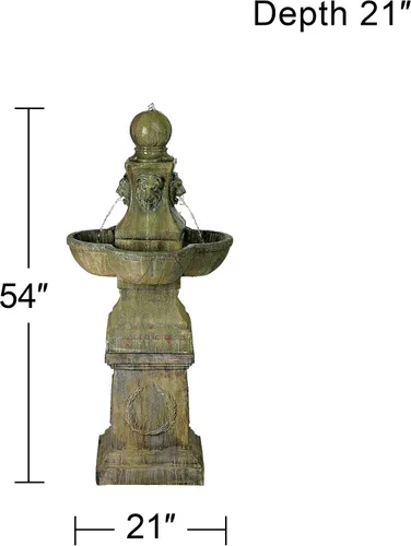 Vista 4 de Royal Lion - Fuente italiana grande de 54 pulgadas de alto para exteriores, fuente de suelo de piedra sintética, pedestal alto, función de agua