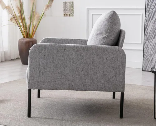 Vista 5 de Kmax Sofá individual de tela, silla moderna para sala de estar, espacio pequeño, apartamento, dormitorio, oficina, color gris