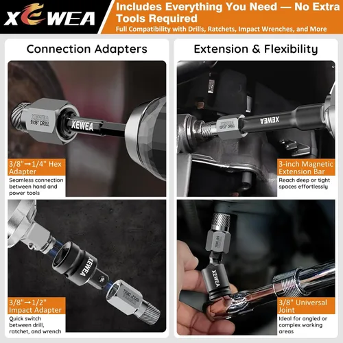 Vista 3 de XEWEA 14PCS 3/8" Drive Screw Extractor Set，Multi-Spline Easy Out