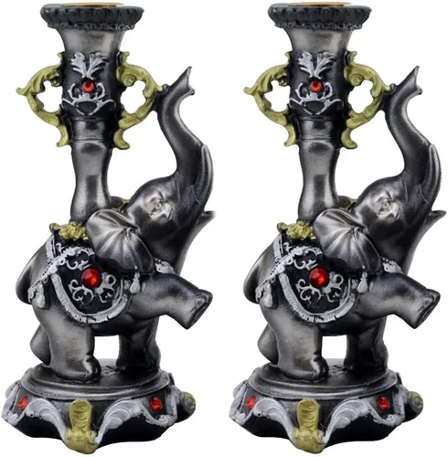 Vista 3 de Candelabro decorativo de resina con elefante, decoración del hogar, paquete de 2