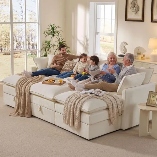 Vista 2 de Ihanherry Sofá cama modular de gran tamaño con almacenamiento, sofá nube modular de 6 plazas de 103 pulgadas con otomanas móviles, sofás de felpilla
