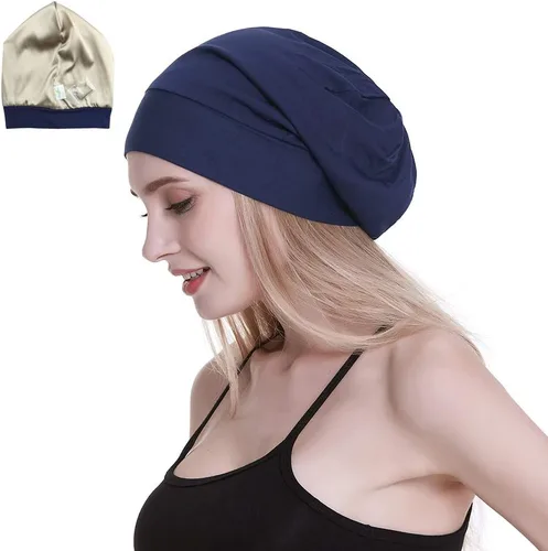 Vista 9 de Gorro de dormir con forro de satén de seda, interior de 0.748 in, 100% seda de morera, viscosa exterior natural transpirable para el cabello