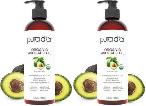 Vista 5 de PURA D'OR Aceite de Aguacate ORGÁNICO de 16 Oz, 100% Puro y Natural Certificado por USDA, Aceite Portador Prensado en Frío Para Belleza DIY, No