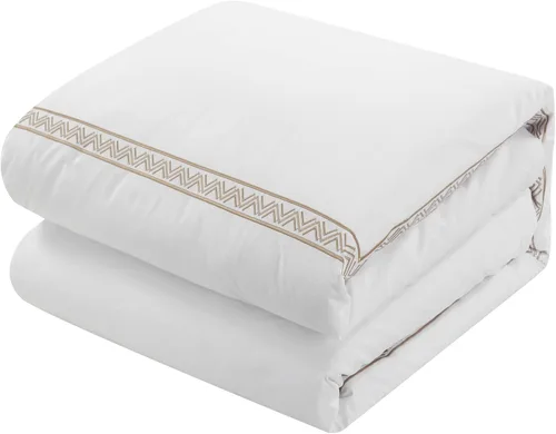 Vista 5 de Chic Home Crete - Juego de edredón de algodón de 4 piezas, color blanco sólido con borde bordado de doble raya, detalles en zigzag de la colección