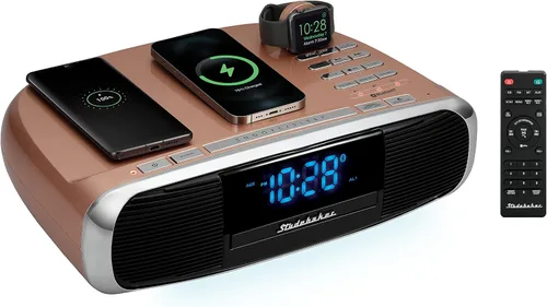 Vista 7 de Studebaker Workstaton Sistema de música HiFi con Bluetooth, radio FM, CD y estación de carga inalámbrica Qi (negro)