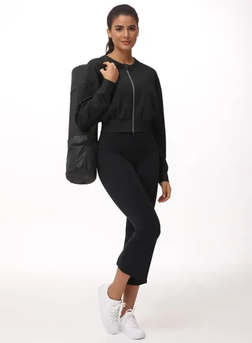 Vista 2 de THE GYM PEOPLE Chaquetas cortas para mujer, con cremallera completa, manga larga, acanaladas, sudaderas de entrenamiento, ligeras, casuales