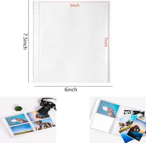 Vista 2 de Paquete de 25 hojas de repuesto para álbumes de fotos, fundas para 50 fotos, fundas para fotos de 5 x 7 pulgadas, 7 bolsillos para carpetas