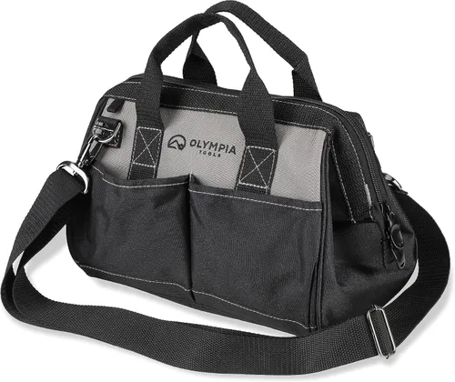 Vista 9 de Olympia Tools Bolsa de herramientas de 7 bolsillos con clip para cinturón, negro y rojo
