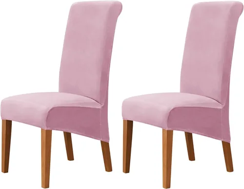 Vista 49 de Juego de 2 fundas de terciopelo para sillas de comedor, color beige, fundas elásticas para sillas de comedor y cocina, reutilizables, protector