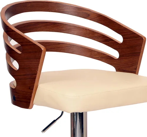 Vista 7 de Armen Living Adele - Taburete giratorio moderno de altura ajustable de piel sintética y madera de nogal con base cromada para encimera de isla