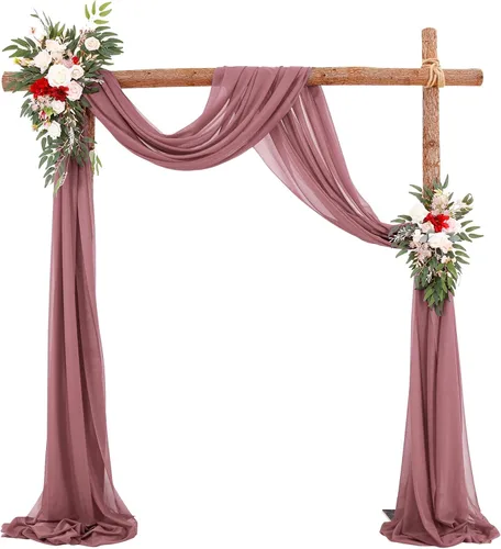 Vista 25 de Decoración de tela de gasa, 1 panel de 2 x 10 pies, cenefas sin arrugas, tela drapeada suave para arco de boda con 2 cintas, para decoración