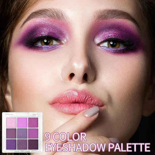 Vista 3 de Erinde Paleta de maquillaje de sombra de ojos de 9 colores con purpurina y lavanda brillante y mate, violeta, malva, púrpura oscura, plateado