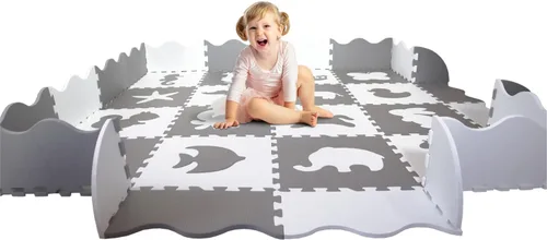 Vista 3 de Alfombra de juego grande para bebé con valla, 36 piezas de 12 x 12. Tapete de juego suave y no tóxico para niños pequeños, rompecabezas de juego