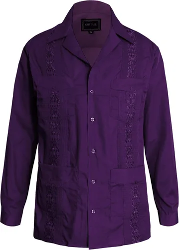 Vista 20 de Guytalk Camisa de boda mexicana de manga larga con botones de guayabera cubana para hombre