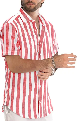 Vista 233 de JMIERR Camisas de vestir a rayas con botones y manga corta para hombre