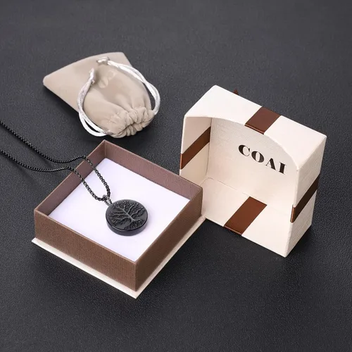 Vista 6 de COAI Collar de árbol de la vida con piedra negra de obsidiana