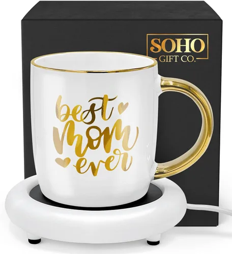 Vista 10 de Taza de café con calentador, taza eléctrica motivacional para amantes del café, regalos para cumpleaños/Navidad, 12oz Born to Shine (caja de regalo)