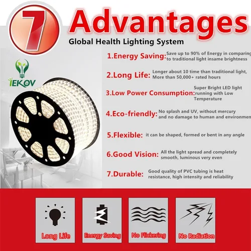 Vista 7 de Tira de luces LED de color blanco cálido, AC 110-120V, flexible/resistente al agua/función de múltiples modos/regulable, cuerda de luces LED SMD5050