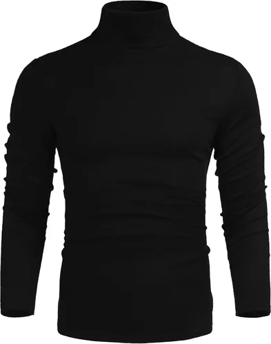 Vista 2 de Poriff - Suéter térmico básico de cuello de tortuga, casual, entallado, para hombre