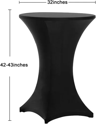 Vista 2 de Tina's Paquete de 4 fundas para mesa de cóctel de elastano Highboy de 32 x 43 pulgadas, color negro, mantel elástico ajustable para mesas redondas