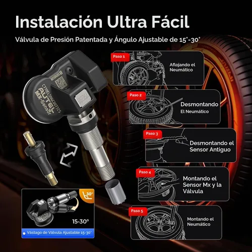 Vista 7 de Autel Sensor TPMS 1-Sensor, MX-Sensor 315+433MHz válvula metálica