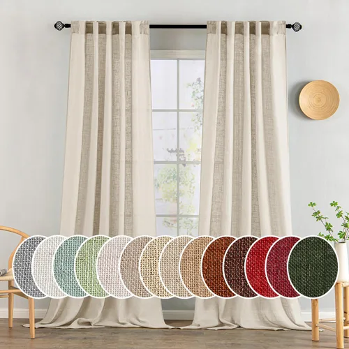 Vista 19 de MIULEE - Cortinas semitraslúcidas suaves y gruesas con textura de lino para cocina y ventana de baño, con trabilla trasera y bolsillo para Blanco