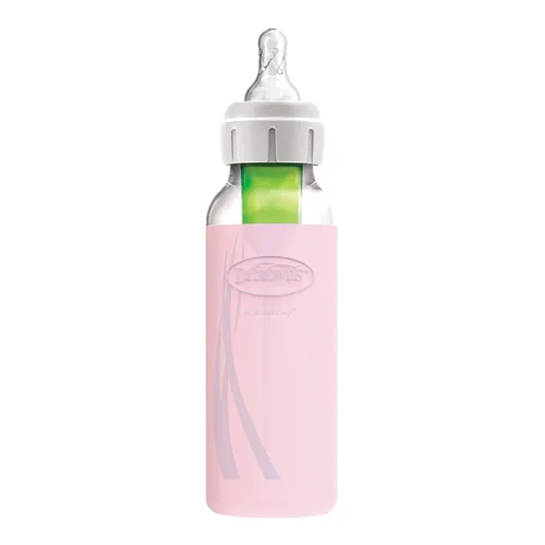 Vista 9 de Dr. Brown's Options+ Funda estrecha para botella de vidrio, 100% silicona, rosa, sin BPA, 8 onzas, paquete de 1