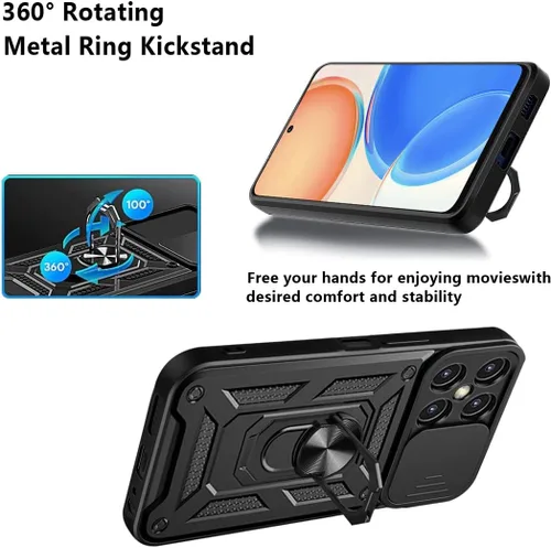 Vista 4 de Compatible con Xiaomi Redmi A1 Funda para Teléfono, Compatible con Redmi A2 4G Soporte Magnético [PC + TPU] Lente deslizante 2 en 1 Soporte Negro