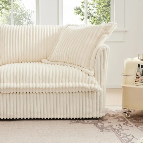 Vista 6 de KEIKI Sofá modular de pana de 83 pulgadas, cómodo juego de sofá nube blanco con 2 almohadas, moderno sofá de asiento con cojines profundos y suaves