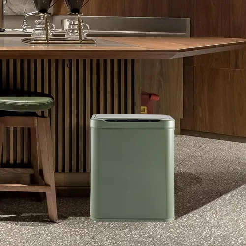 Vista 4 de ELPHECO Basurero de acero inoxidable para oficina, con sensor de movimiento, sin contacto, cubo de basura inteligente automático para cocina, Verde