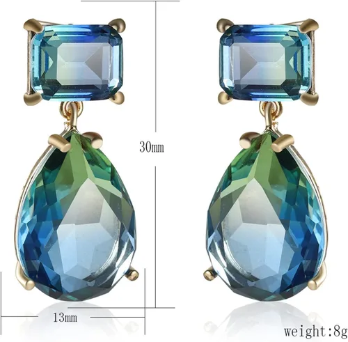 Vista 9 de CXUEMH - Aretes colgantes de lágrima para mujer, aretes colgantes azules y verdes, elegantes para graduación, aretes verdes esmeralda, joyería