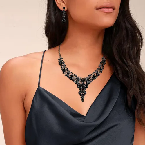 Vista 3 de EVER FAITH Conjunto de joyas de cristal austriaco para dama de honor, collar de lágrima de flor de declaración