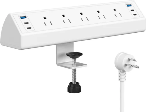 Vista 13 de Jgstkcity Regleta de alimentación con abrazadera de escritorio, estación de carga rápida total de 40 W, 2 puertos USB C PD de 20 W, protector