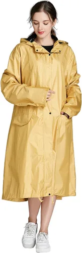 Vista 4 de Chubasquero largo impermeable para mujer con cremallera y bolsillos al aire libre