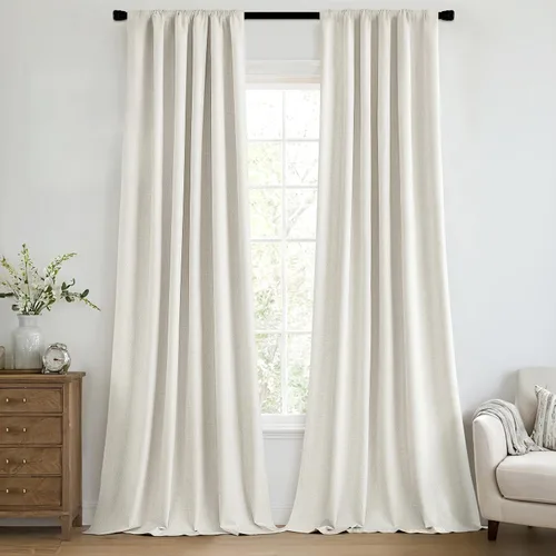Vista 17 de MIULEE Cortinas 100% opacas de 63 pulgadas de largo, 2 paneles para dormitorio, cortina gruesa negra para oscurecer la habitación, pestaña trasera