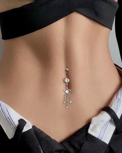 Vista 2 de Agrewd Anillos colgantes para ombligo de 0.49 oz, anillos colgantes de ombligo para mujer, joyería de acero inoxidable colgante de acero inoxidable