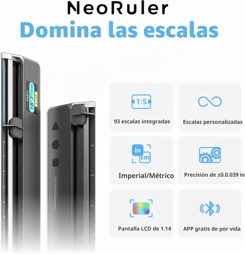 Vista 3 de HOZO NeoRuler Regla de Escala Digital, Regla de Escala Inteligente de 12 pulgadas con Escalas Personalizadas Infinitas y Precisión de ±0.004