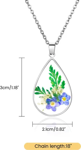 Vista 36 de Collar de flores silvestres prensadas con encaje de Forget-Me-Not y Queen Anne Collar de flores prensadas de oro Collares hechos a mano