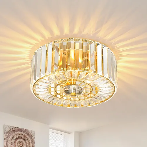 Vista 16 de Large Crystal Ceiling Light, 17.5" Black K9 Crystal Flush Mount Ceiling Light, 4-Light Round Luxury Light Fixture for Dining Room, Bedroom, Hotel