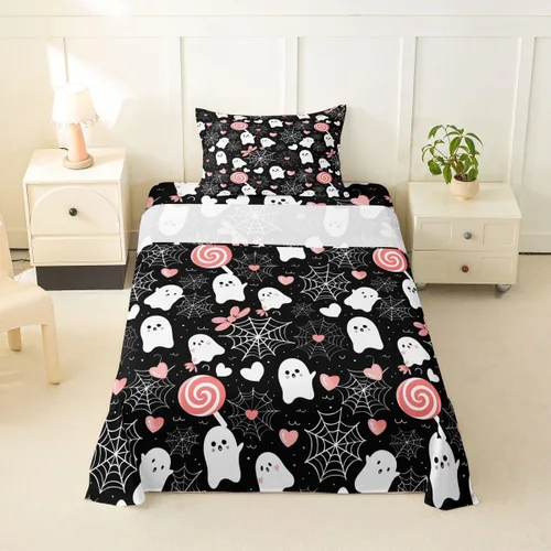 Vista 39 de Feelyou Cat Bed Sheets Set Twin Size Halloween Themed Bed Set Trick or Treat Deep Pocket Fitted Sheet Scaredy Cat Breathable Soft Lightweight