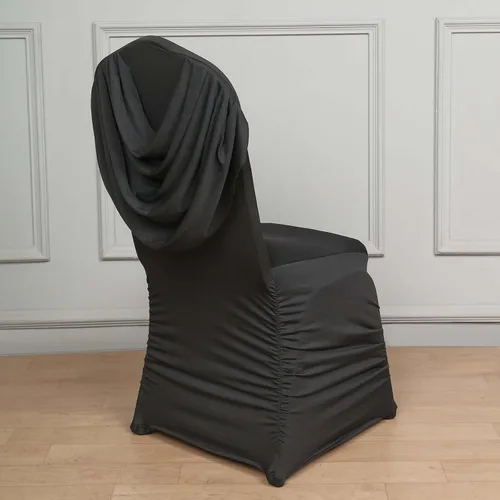 Vista 20 de Efavormart - Funda para silla de banquete de elastano con falda plisada con volantes y banda trasera cruzada, funda elástica negra para bodas y Negro