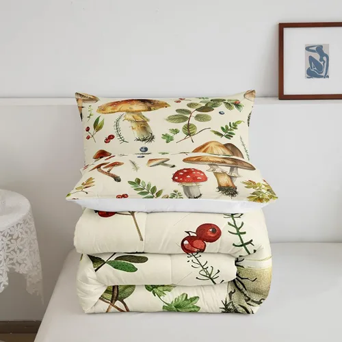 Vista 6 de Feelyou Lindo juego de ropa de cama de hongos kawaii tamaño individual para niños y niñas, decoración de hongos salvajes, juego de edredón
