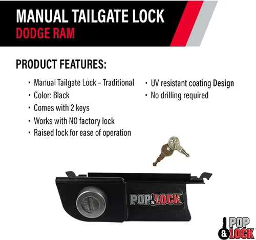 Vista 9 de Pop & Lock - Cerradura manual de puerta trasera para Dodge Ram, Negro